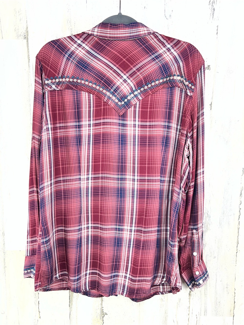 Wrangler Retro Plaid Pearl Snap Western Button Down Long Sleeve Shirt Womens XL - Picture 5 of 8